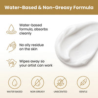 A swirl of Dr. Care Numbing Cream showing the water-based, non-greasy formula that wipes away cleanly so a tattoo artist can work